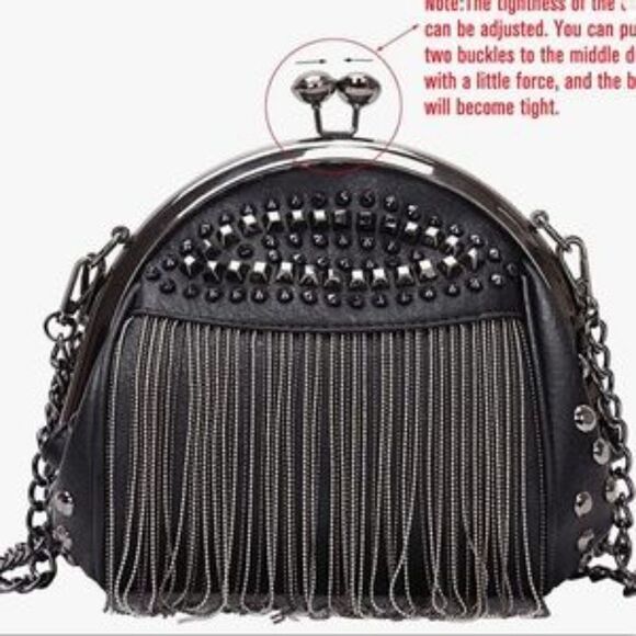 NEW Studs And Rivets Fringed Tassel Crossbody Bag Handbag - Picture 3 of 6